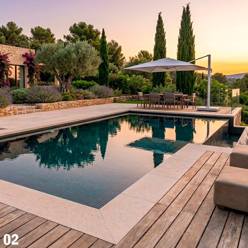piscina infinity con cubierta sumergible de lamas de policarbonato
